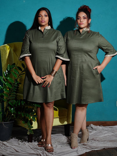 Office Holiday party - Olive Linen shift dress